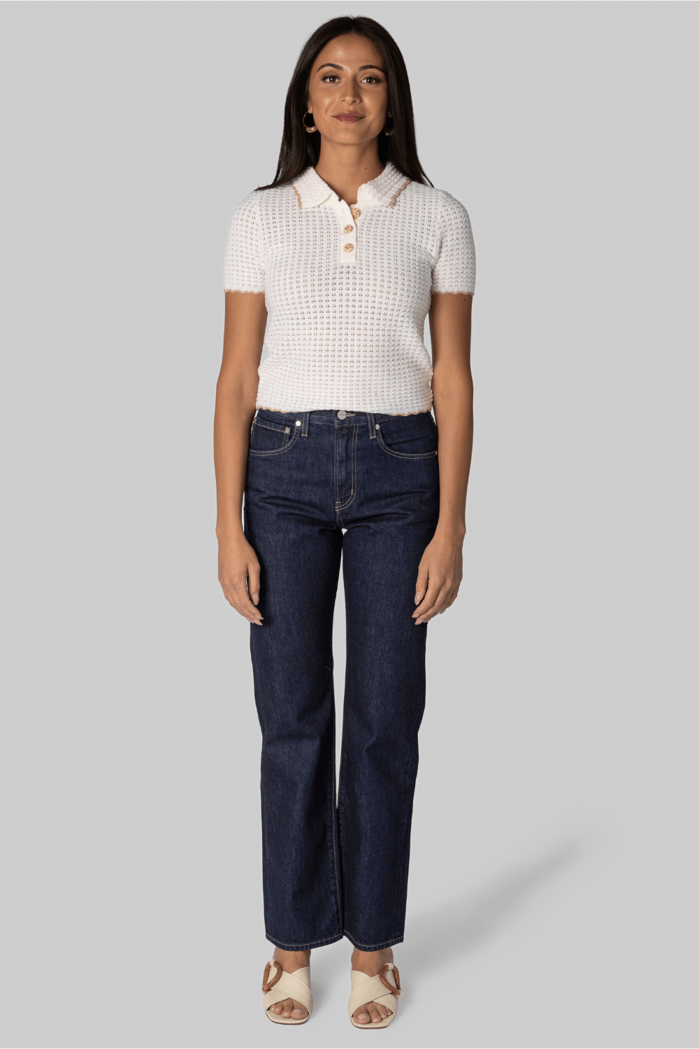 Melody Knit Polo in Ivory - Cara Cara