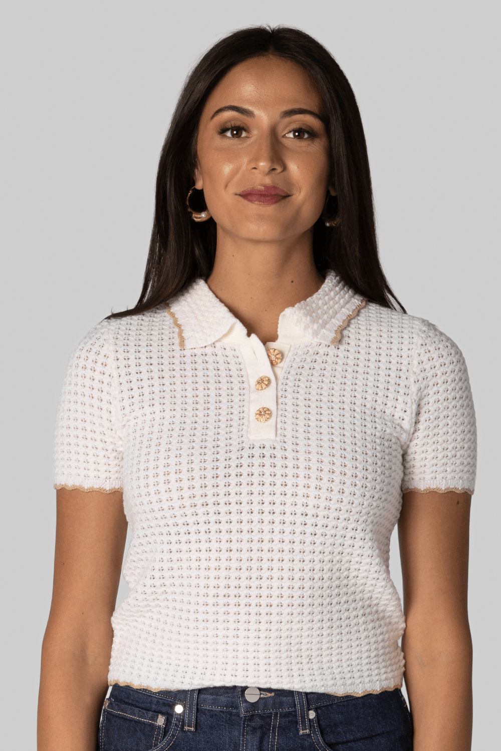 Melody Knit Polo in Ivory - Cara Cara