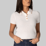 Melody Knit Polo in Ivory - Cara Cara