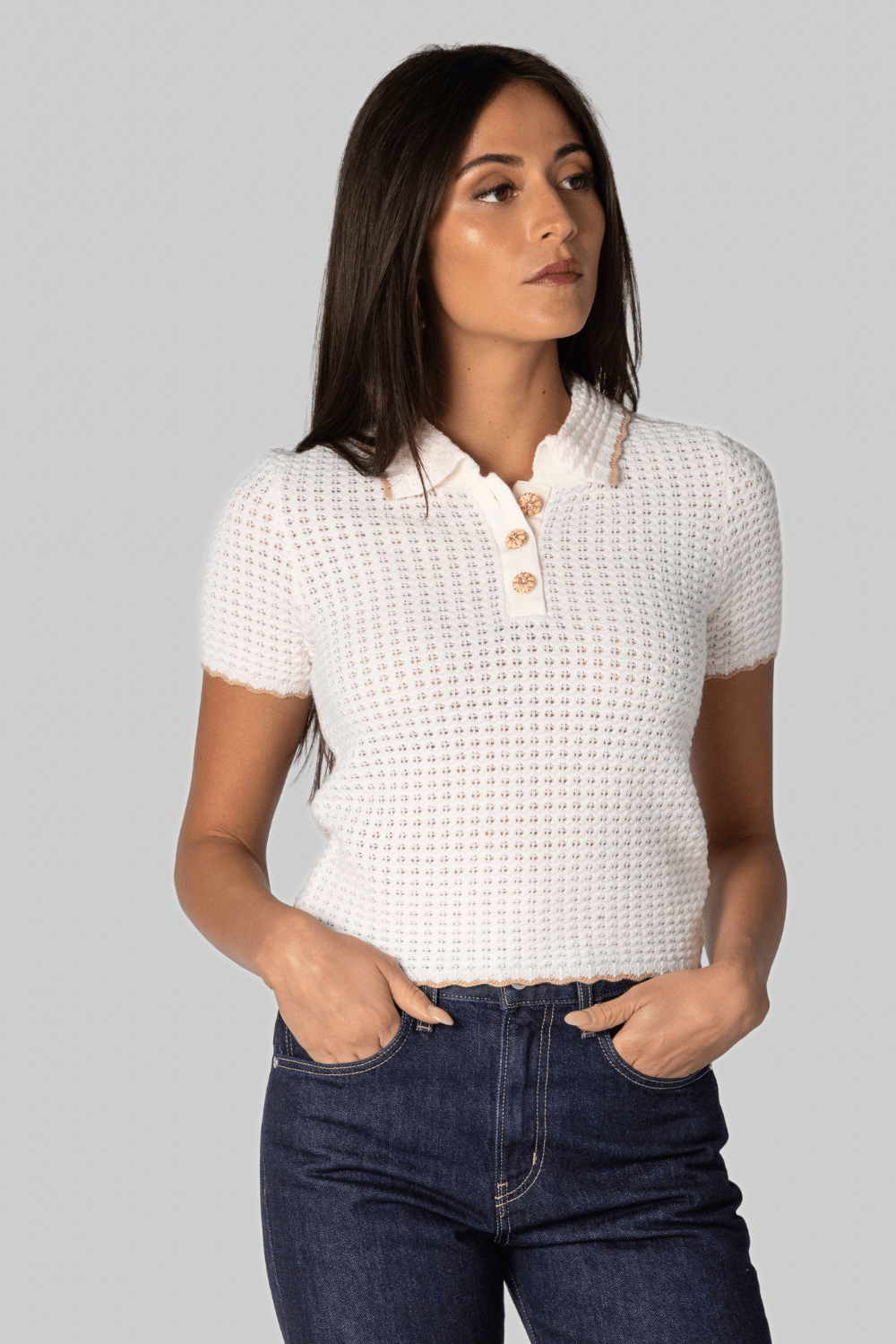 Melody Knit Polo in Ivory - Cara Cara