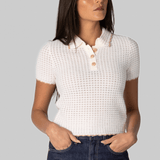 Melody Knit Polo in Ivory - Cara Cara