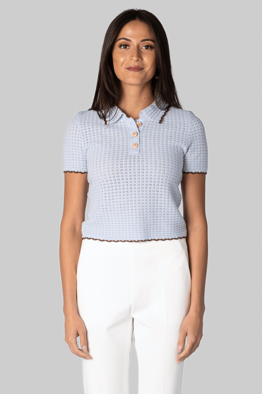 Melody Knit Polo in Light Blue - Cara Cara