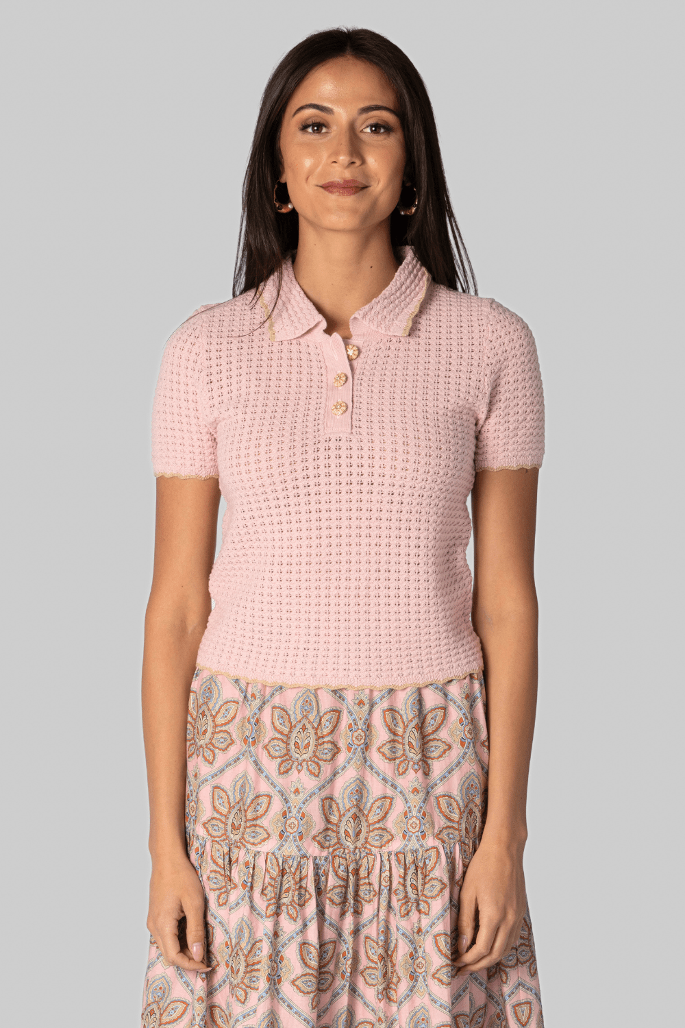 Melody Knit Polo in Light Pink - Cara Cara