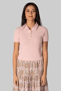 Melody Knit Polo in Light Pink - Cara Cara