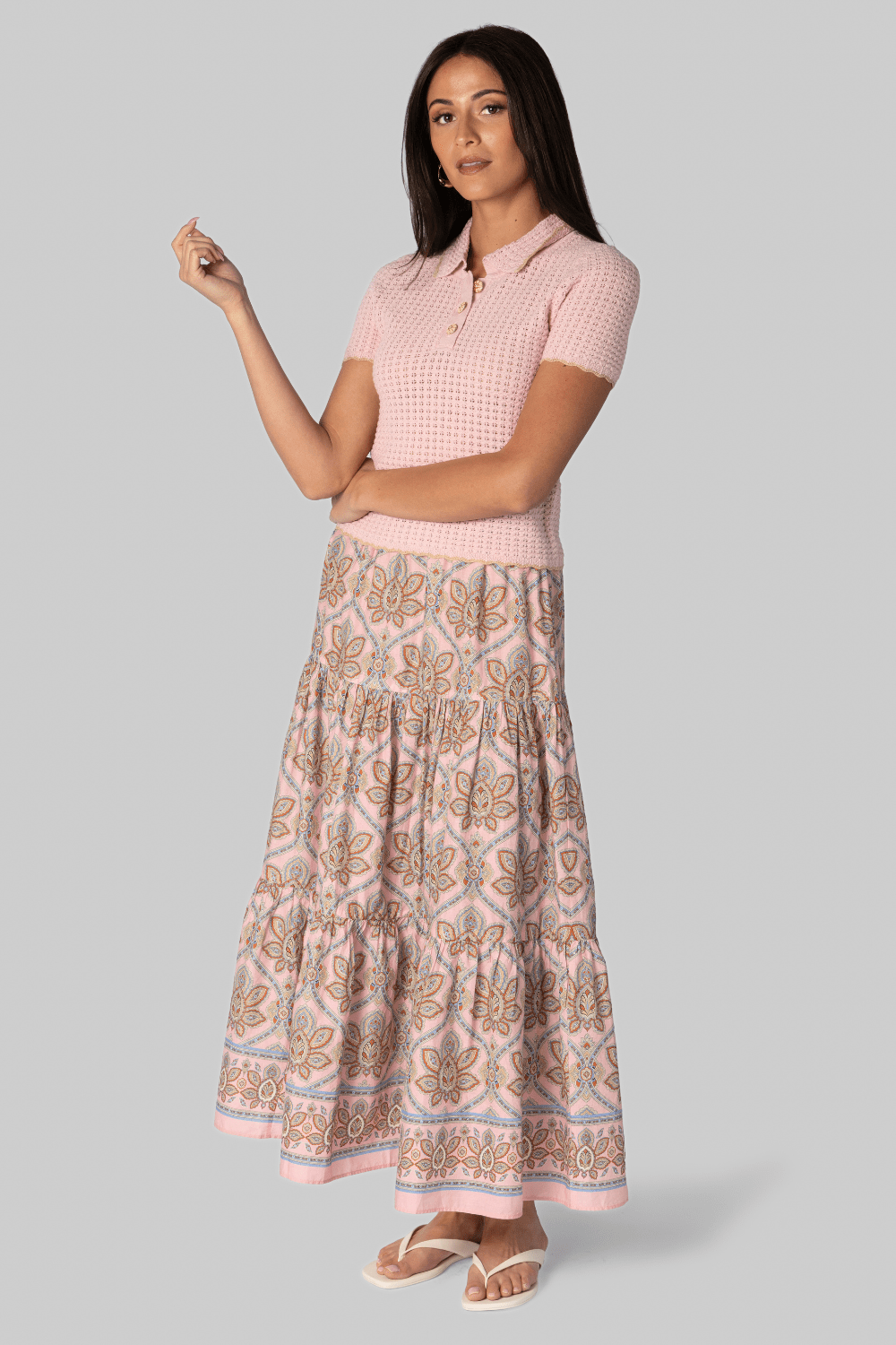 Melody Knit Polo in Light Pink - Cara Cara