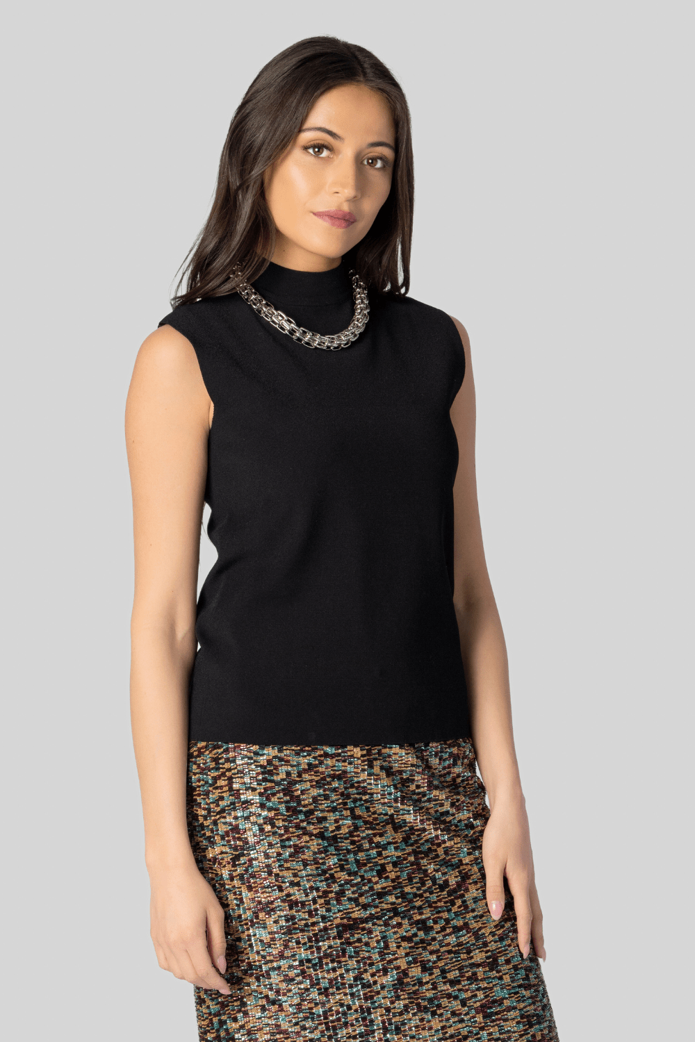 Mock Neck Black Sleeveless Top - Plan C