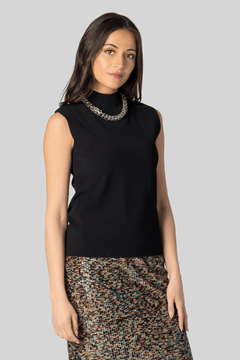 Mock Neck Black Sleeveless Top - Plan C