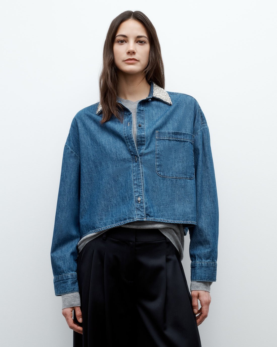 My Ex's Denim Shirt w/ Crystal Collar - TWP