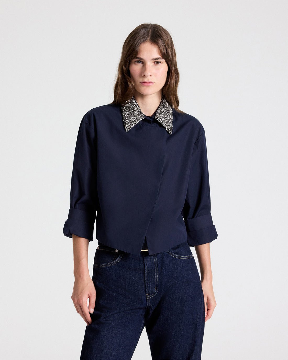 New Chapter Shirt w/ Crystal Collar in Midnight - TWP