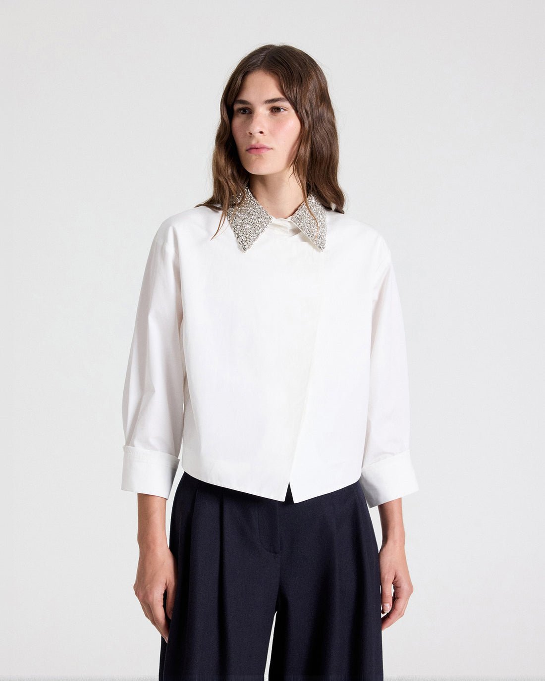 New Chapter Shirt w/ Crystal Collar in White - TWP