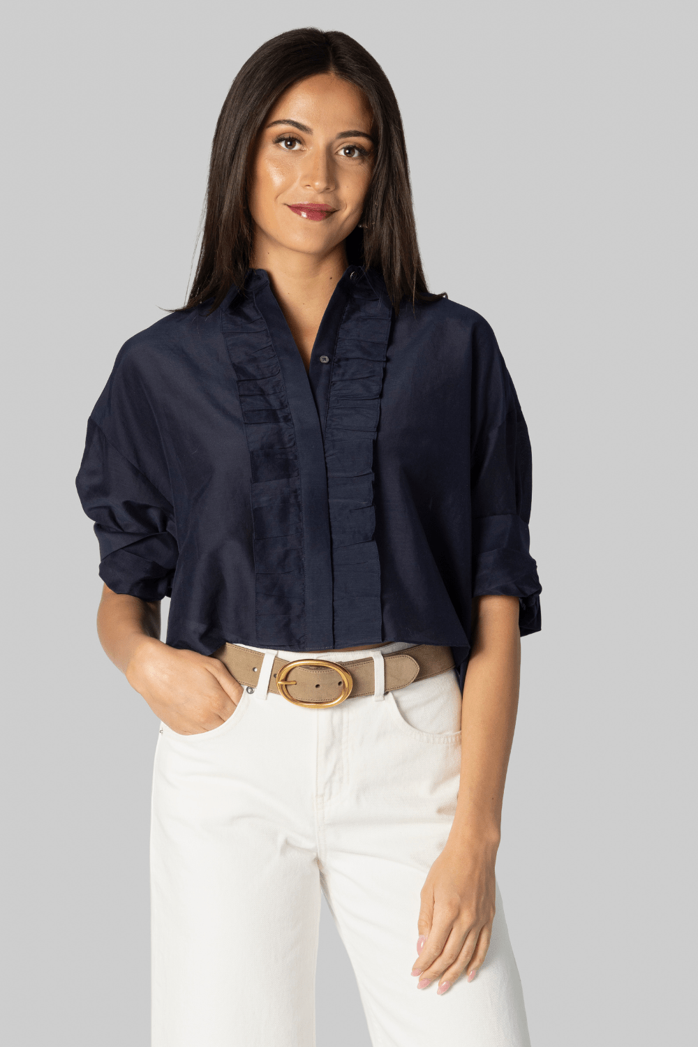 Next Ex Midnight Cotton Silk Ruffle Shirt - TWP