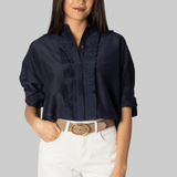 Next Ex Midnight Cotton Silk Ruffle Shirt - TWP