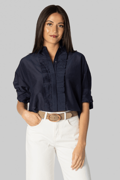Next Ex Midnight Cotton Silk Ruffle Shirt - TWP