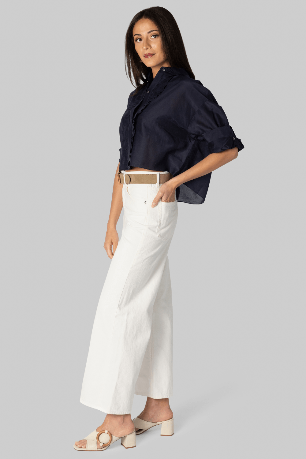 Next Ex Midnight Cotton Silk Ruffle Shirt - TWP