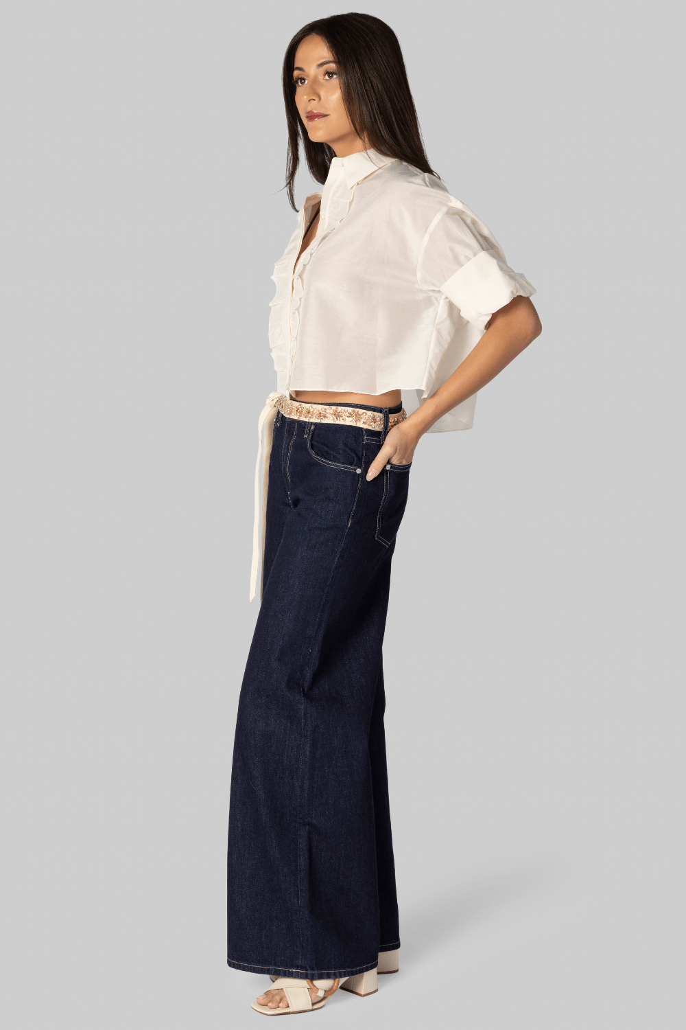 Next Ex White Cotton Silk Ruffle Shirt - TWP