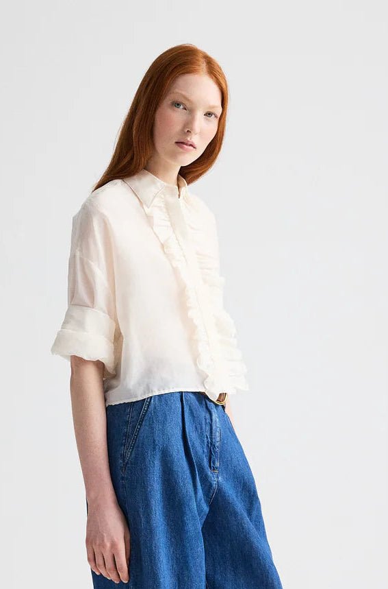 Next Ex White Cotton Silk Ruffle Shirt - TWP