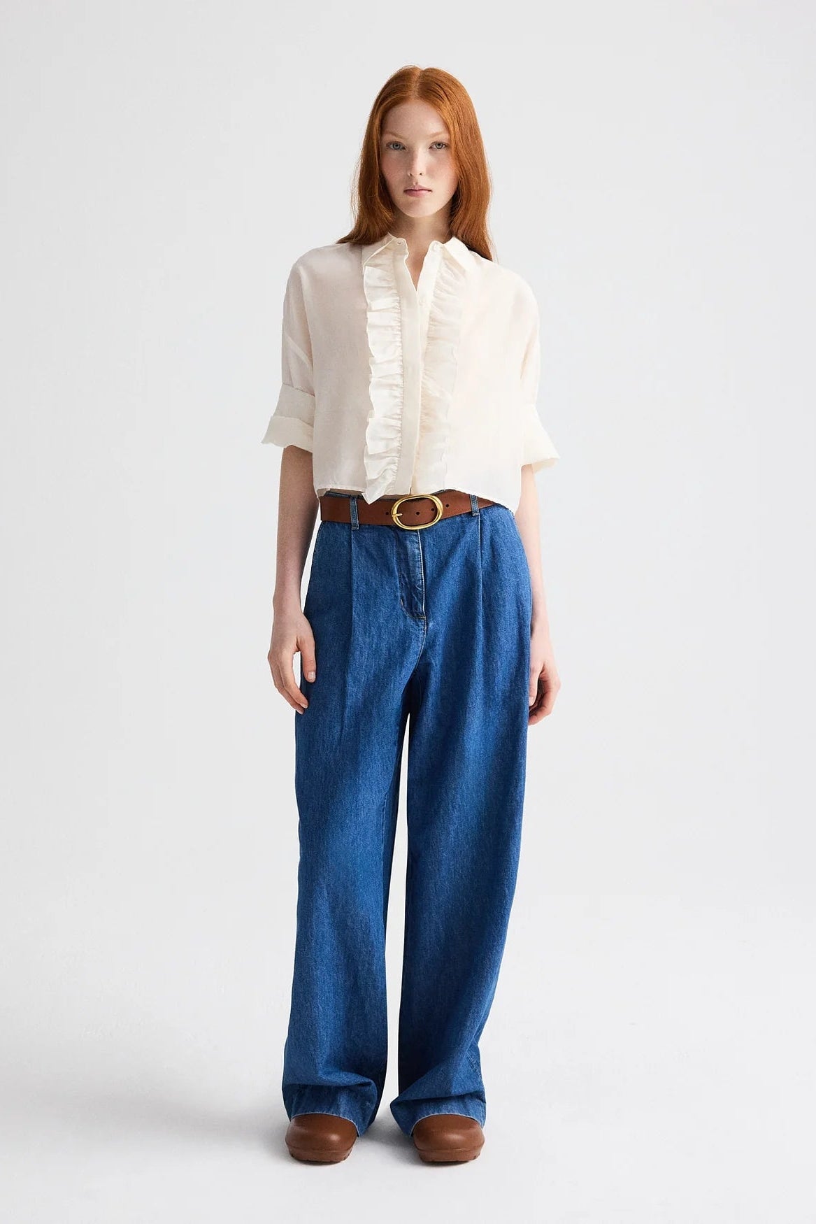 Next Ex White Cotton Silk Ruffle Shirt - TWP