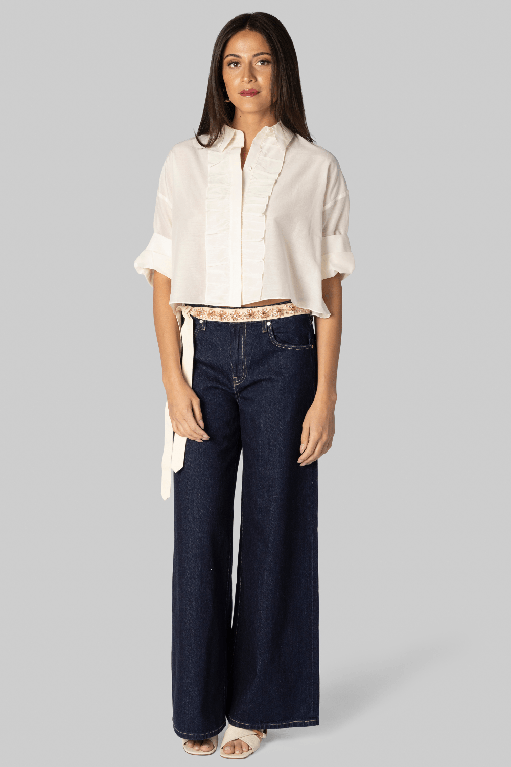 Next Ex White Cotton Silk Ruffle Shirt - TWP