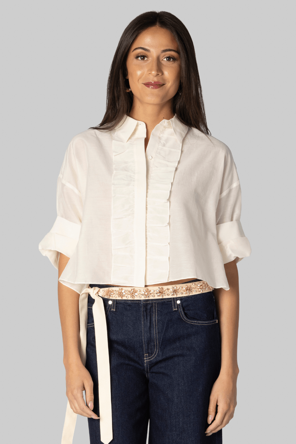 Next Ex White Cotton Silk Ruffle Shirt - TWP