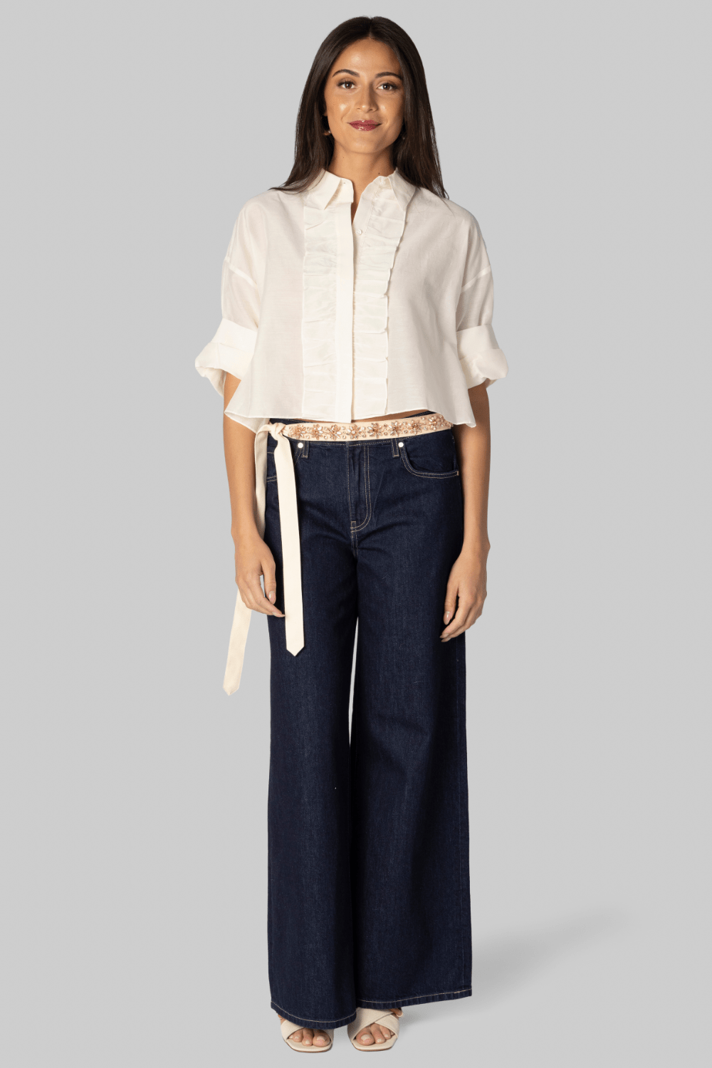 Next Ex White Cotton Silk Ruffle Shirt - TWP