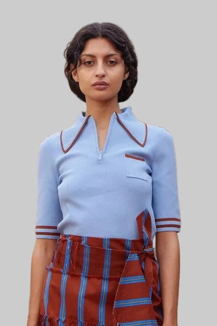 Noura Knit Blue Polo - Alemais