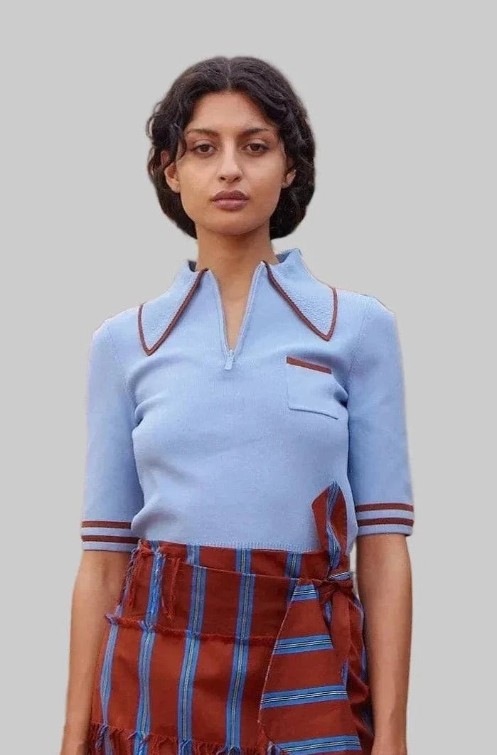 Noura Knit Blue Polo - Alemais