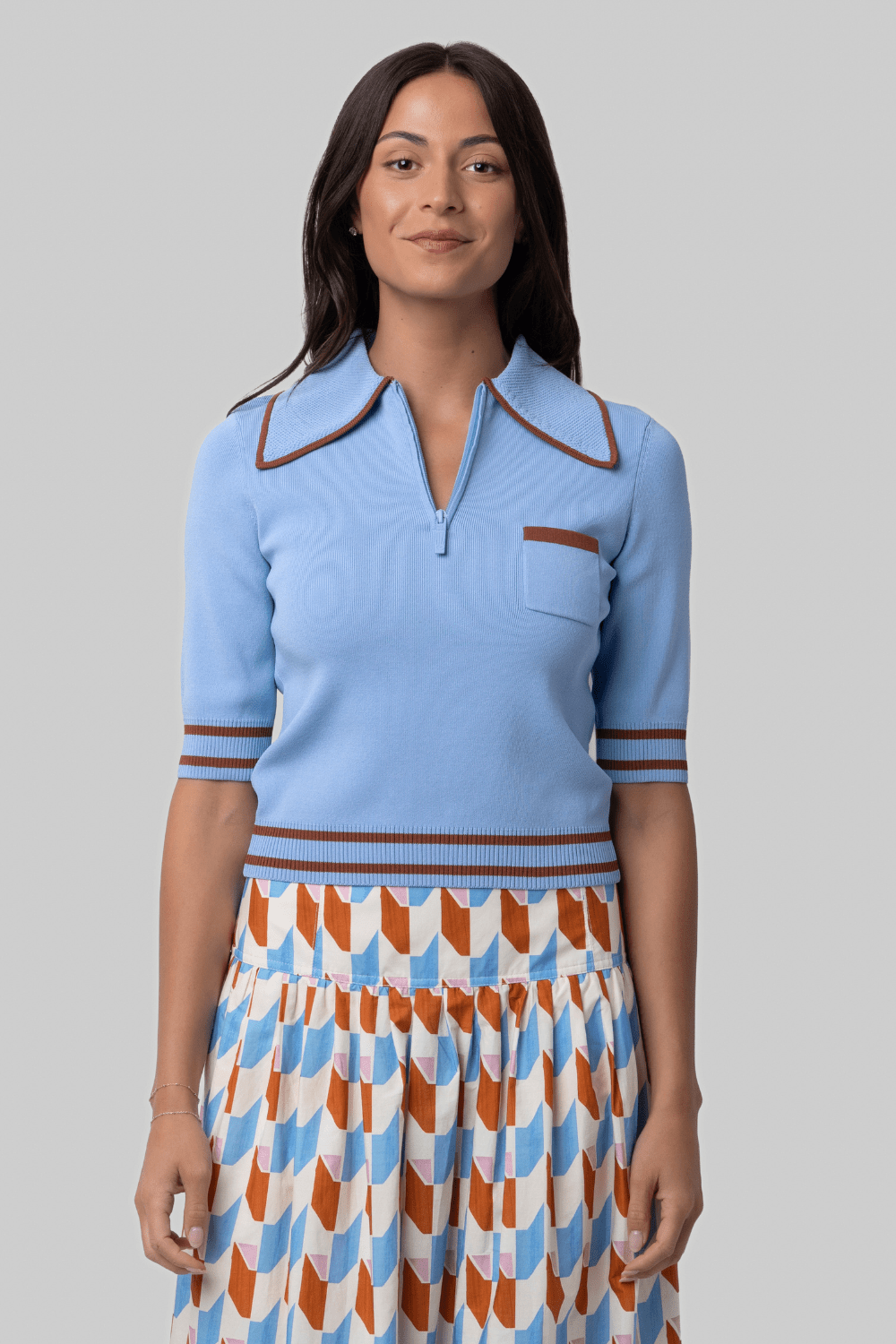Noura Knit Blue Polo - Alemais
