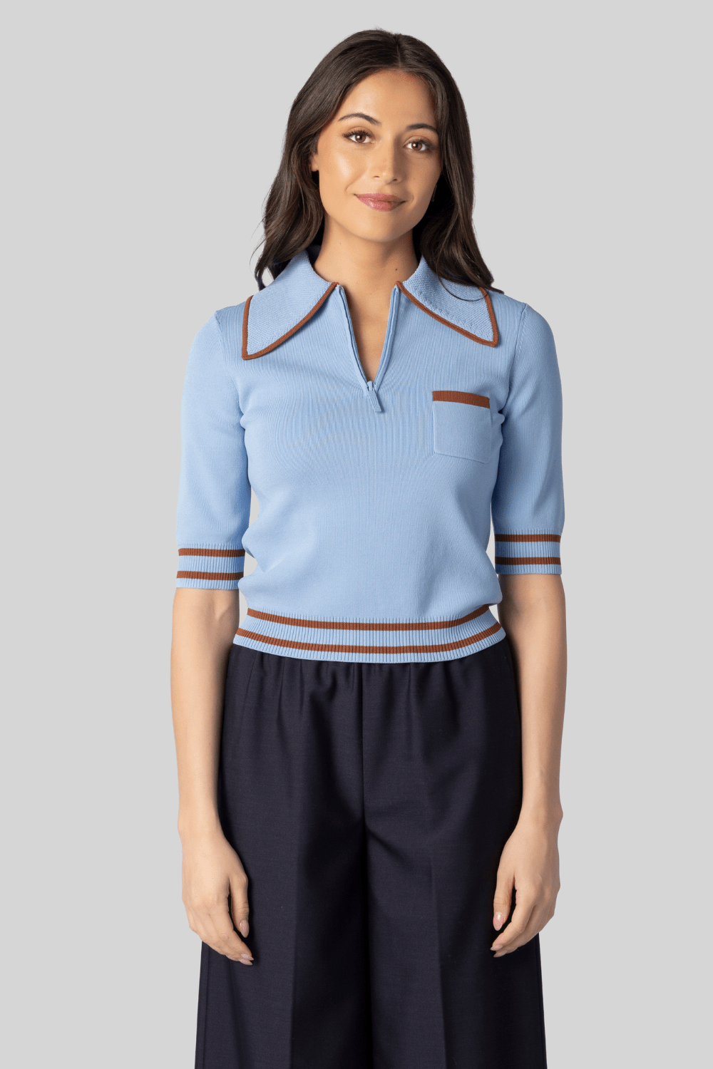 Noura Knit Blue Polo - Alemais