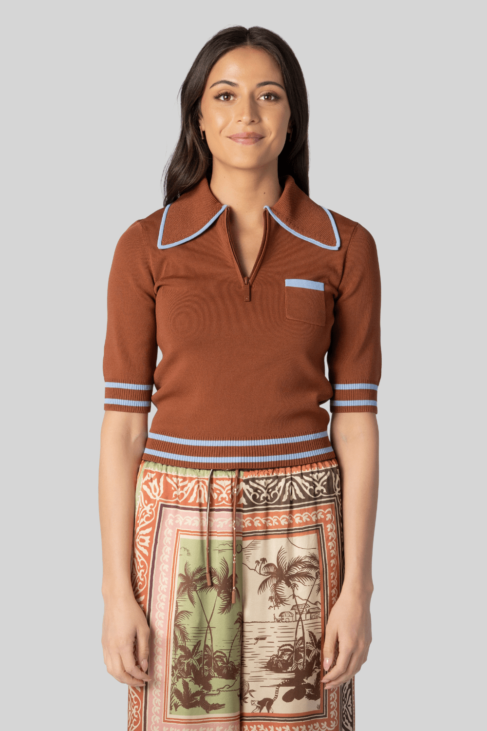Noura Knit Rust Polo - Alemais
