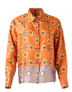 Orange Print Silk Blouse - The Posh Peacock