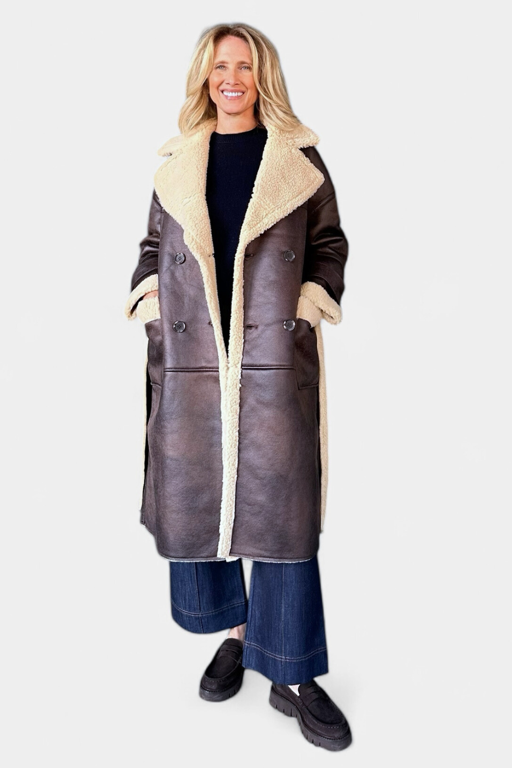 Sheepskin Reversible Long Coat - The Posh Peacock