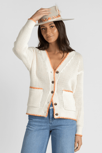 Organic Cotton Trim Cardigan - White + Warren