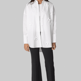 Oversized Poplin Shirt with Floral Appliques - Odeeh