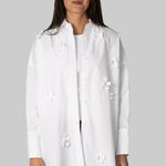 Oversized Poplin Shirt with Floral Appliques - Odeeh