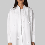 Oversized Poplin Shirt with Floral Appliques - Odeeh