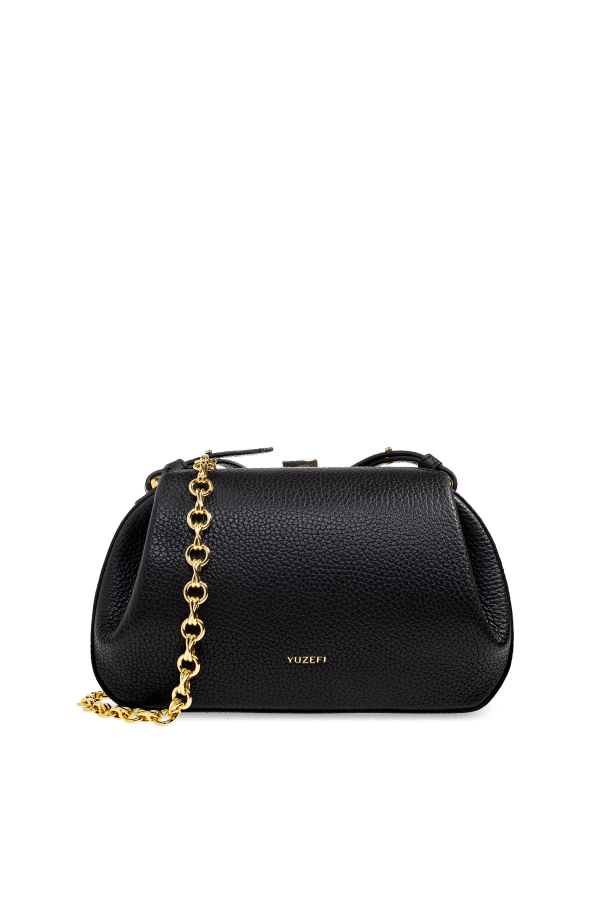 Oyster Clutch Mini Black Pebble Grain Leather - Yuzefi