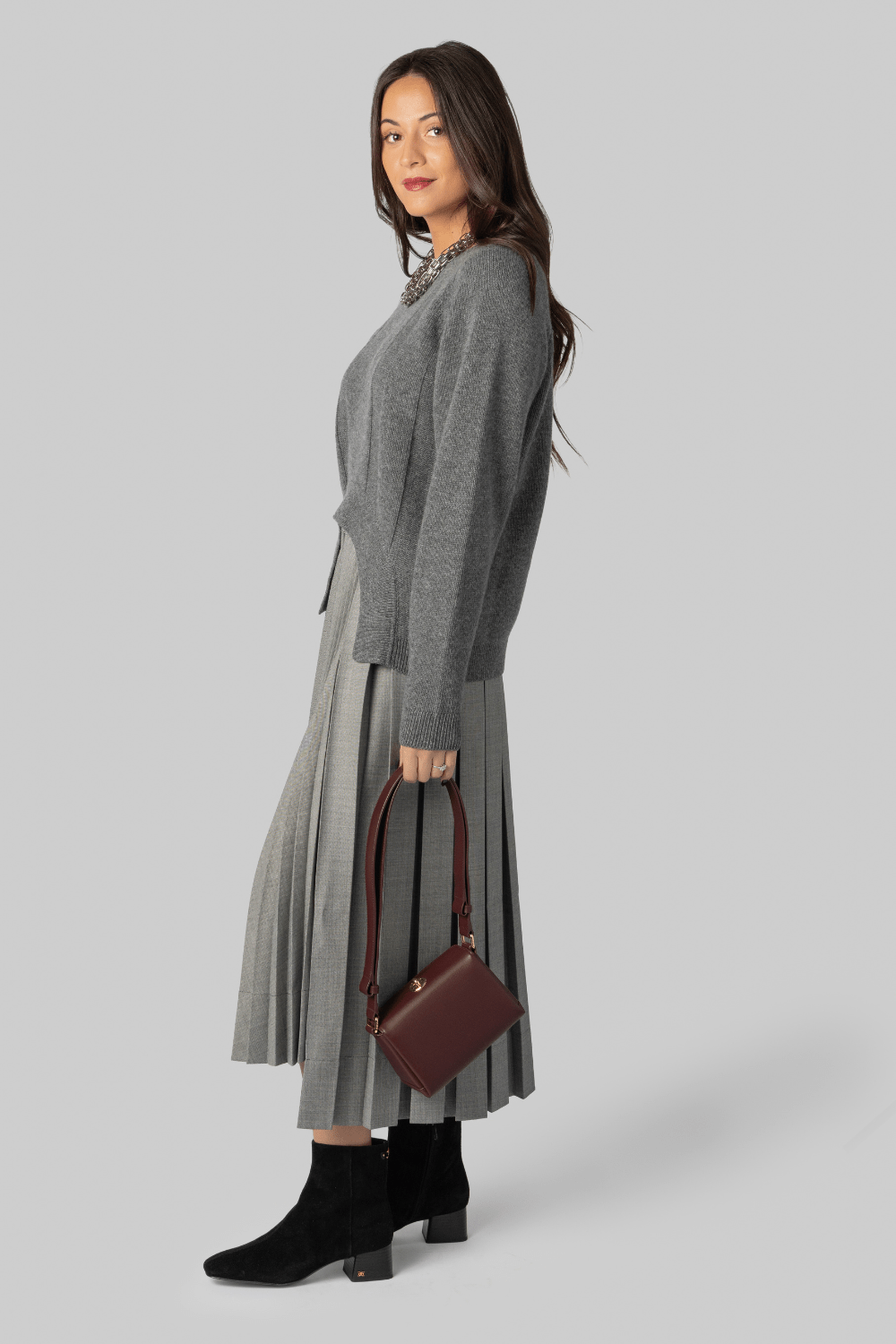 Pleated Gray Midi Skirt - Plan C