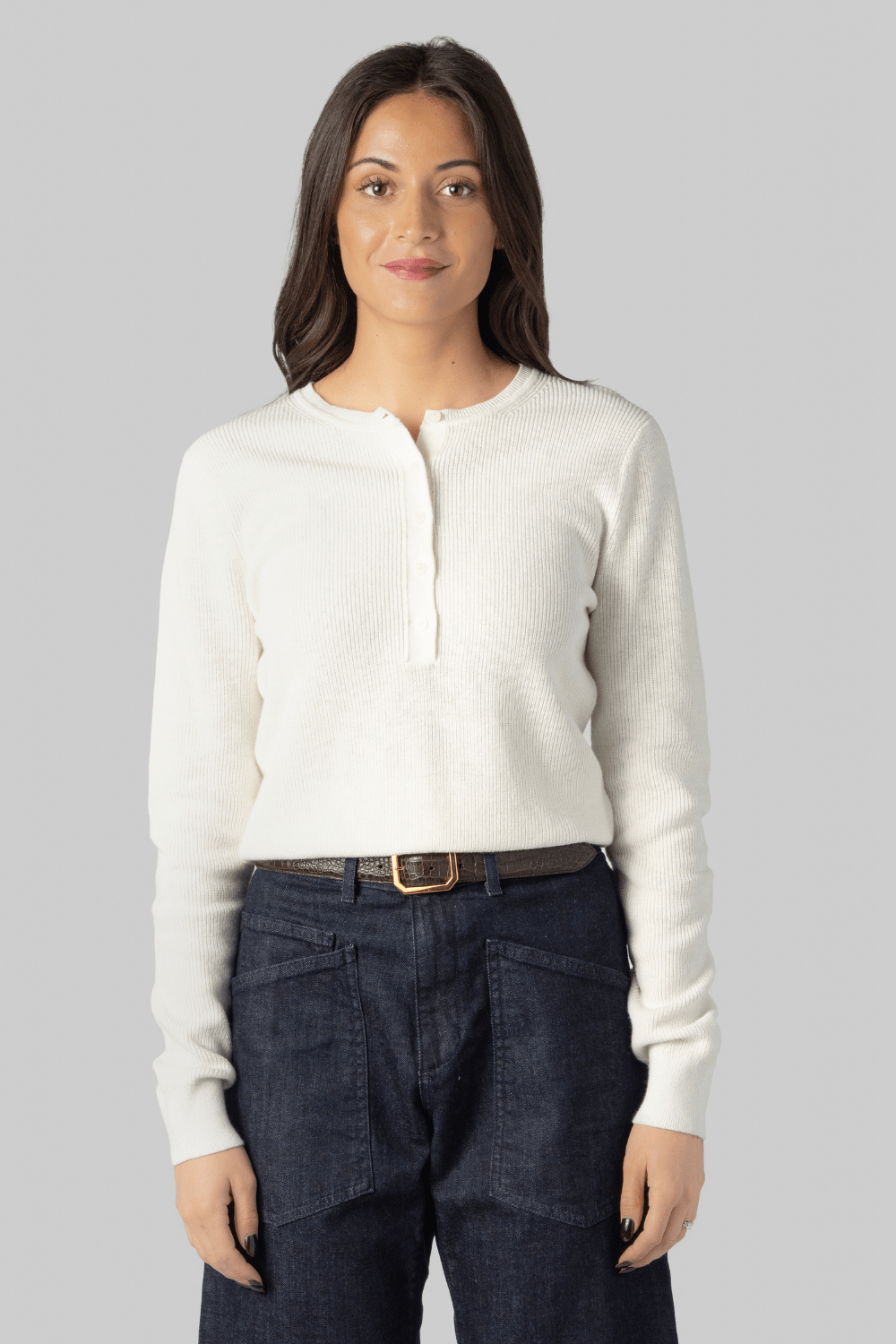 Ribbed Henley - White + Warren