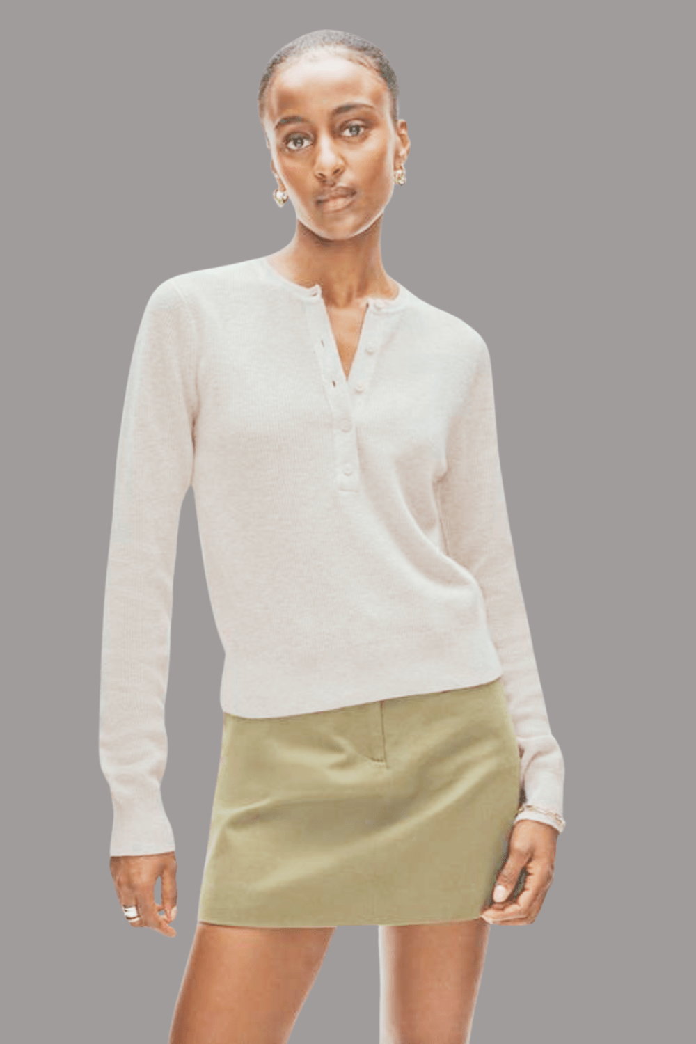 Ribbed Henley - White + Warren