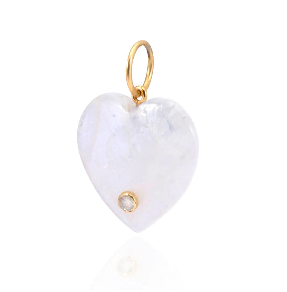 Samira 13 Single Diamond Bezel Moonstone Heart Charm Pendant - The Posh Peacock