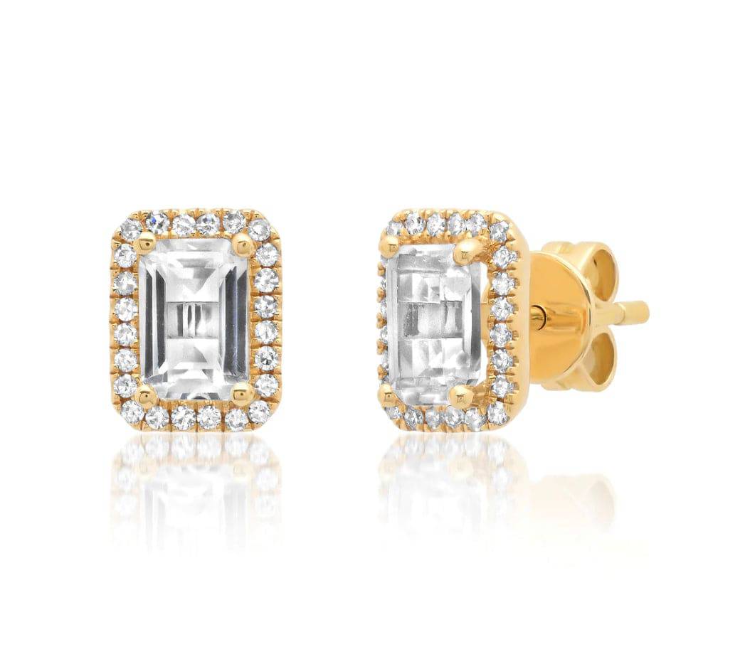 Samira 13 Emerald Cut Topaz Diamond Halo Earrings - The Posh Peacock