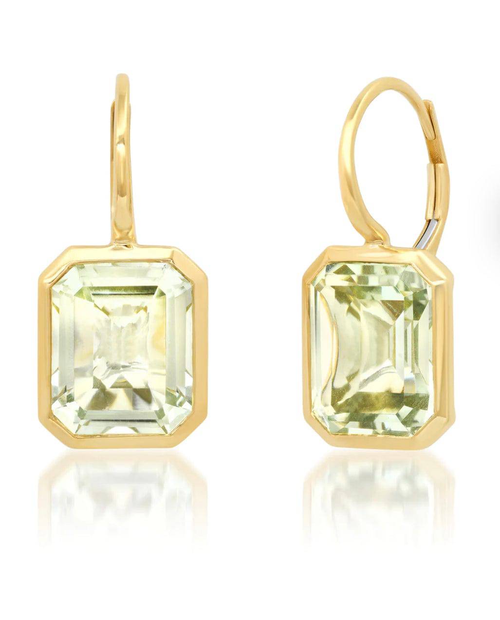 Samira 13 Rectangle Green Amethyst  Bezel Drop Earrings - The Posh Peacock