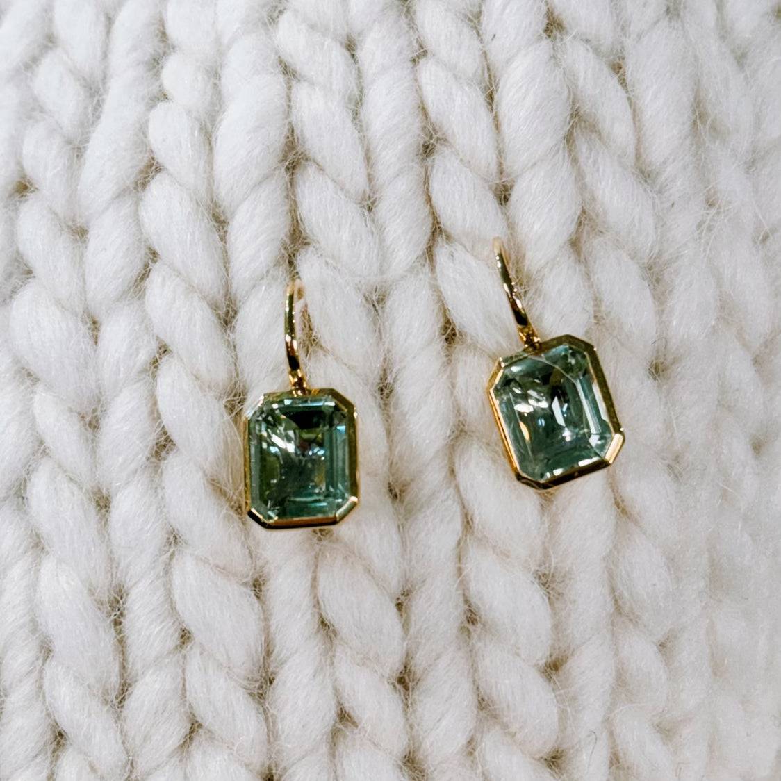 Samira 13 Rectangle Green Amethyst  Bezel Drop Earrings - The Posh Peacock