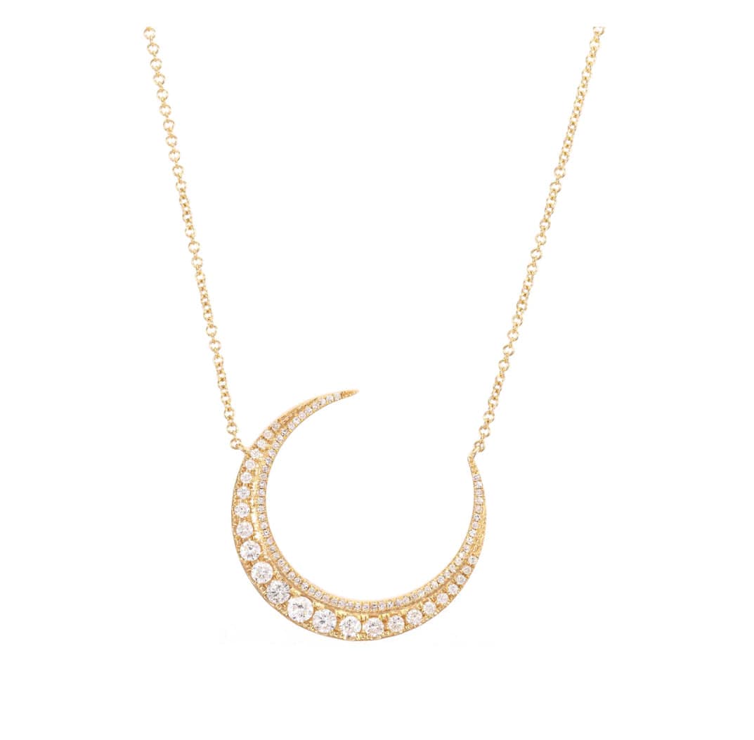 Samira 13 Pave Diamond + Graduated Full Cut Diamond Crescent Necklace - The Posh Peacock