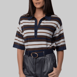 Short Sleeve Polo Sweater with Stripes - TWP