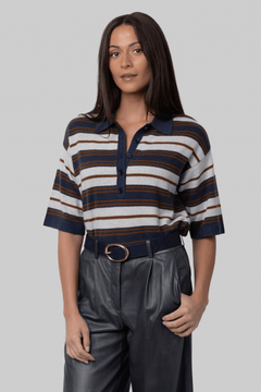 Short Sleeve Polo Sweater with Stripes - TWP