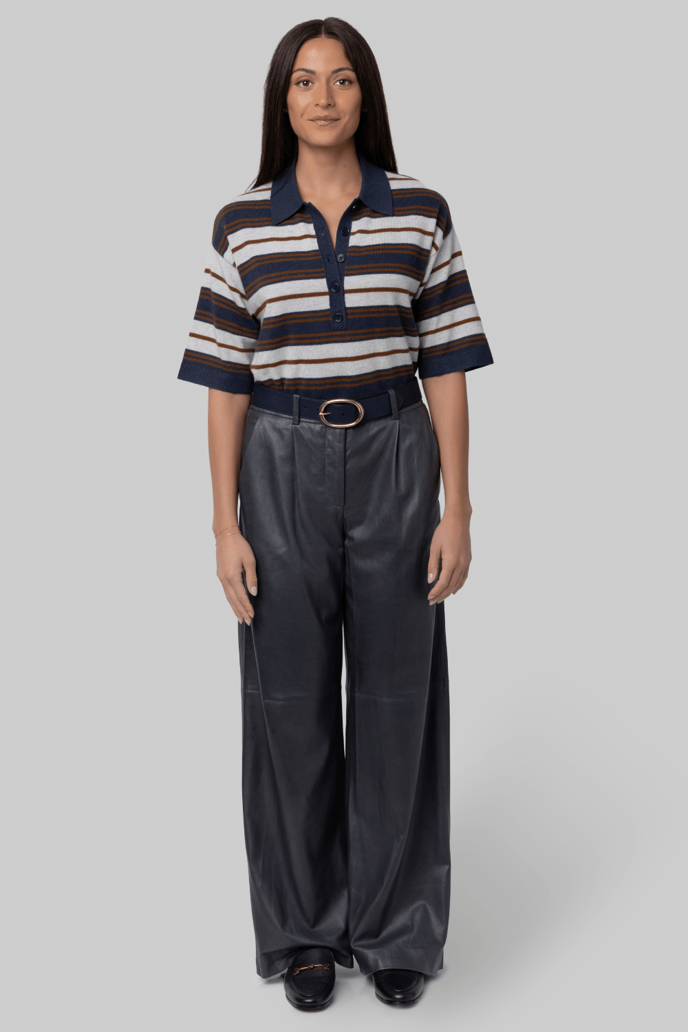 Short Sleeve Polo Sweater with Stripes - TWP
