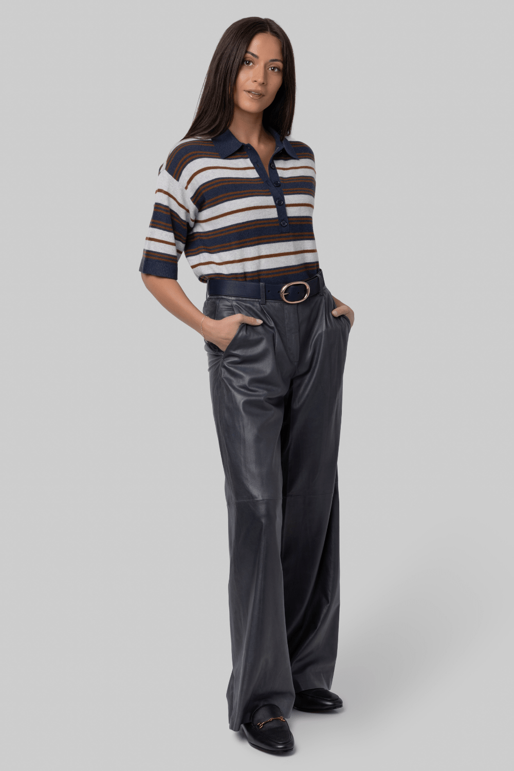 Short Sleeve Polo Sweater with Stripes - TWP