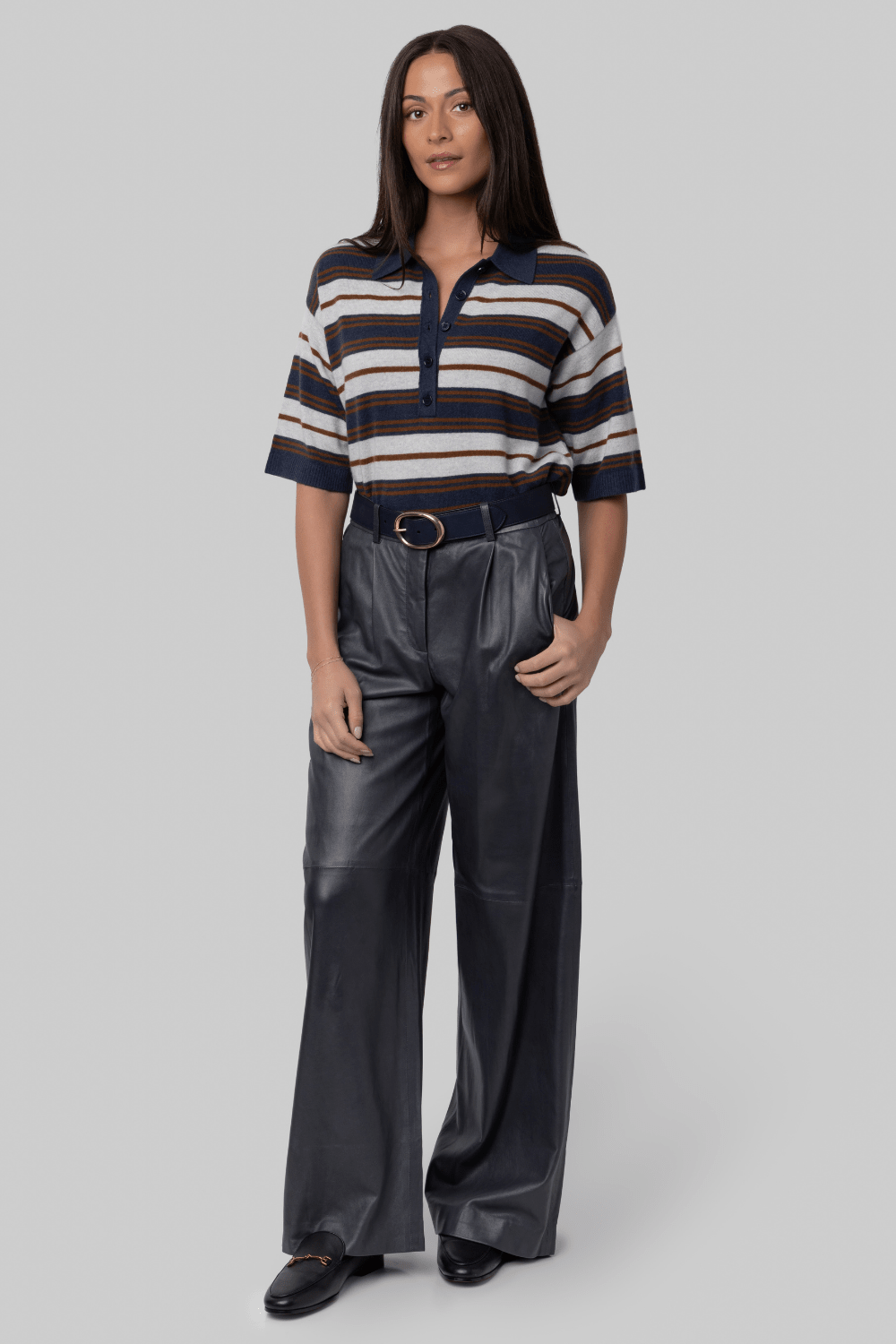 Short Sleeve Polo Sweater with Stripes - TWP