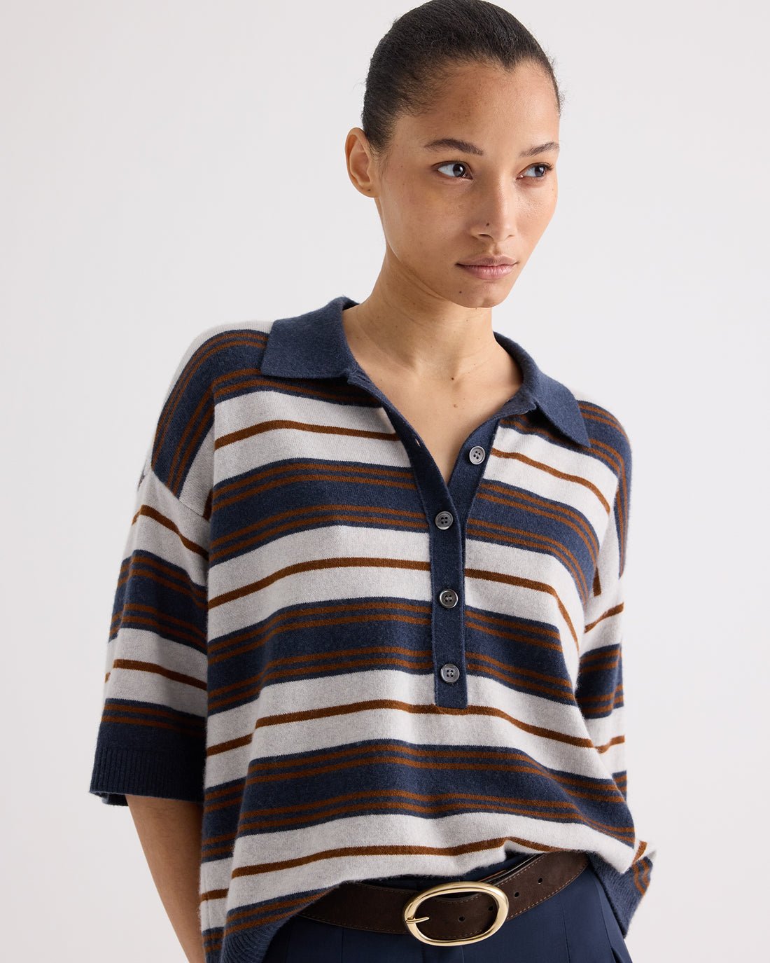 Short Sleeve Polo Sweater with Stripes - TWP